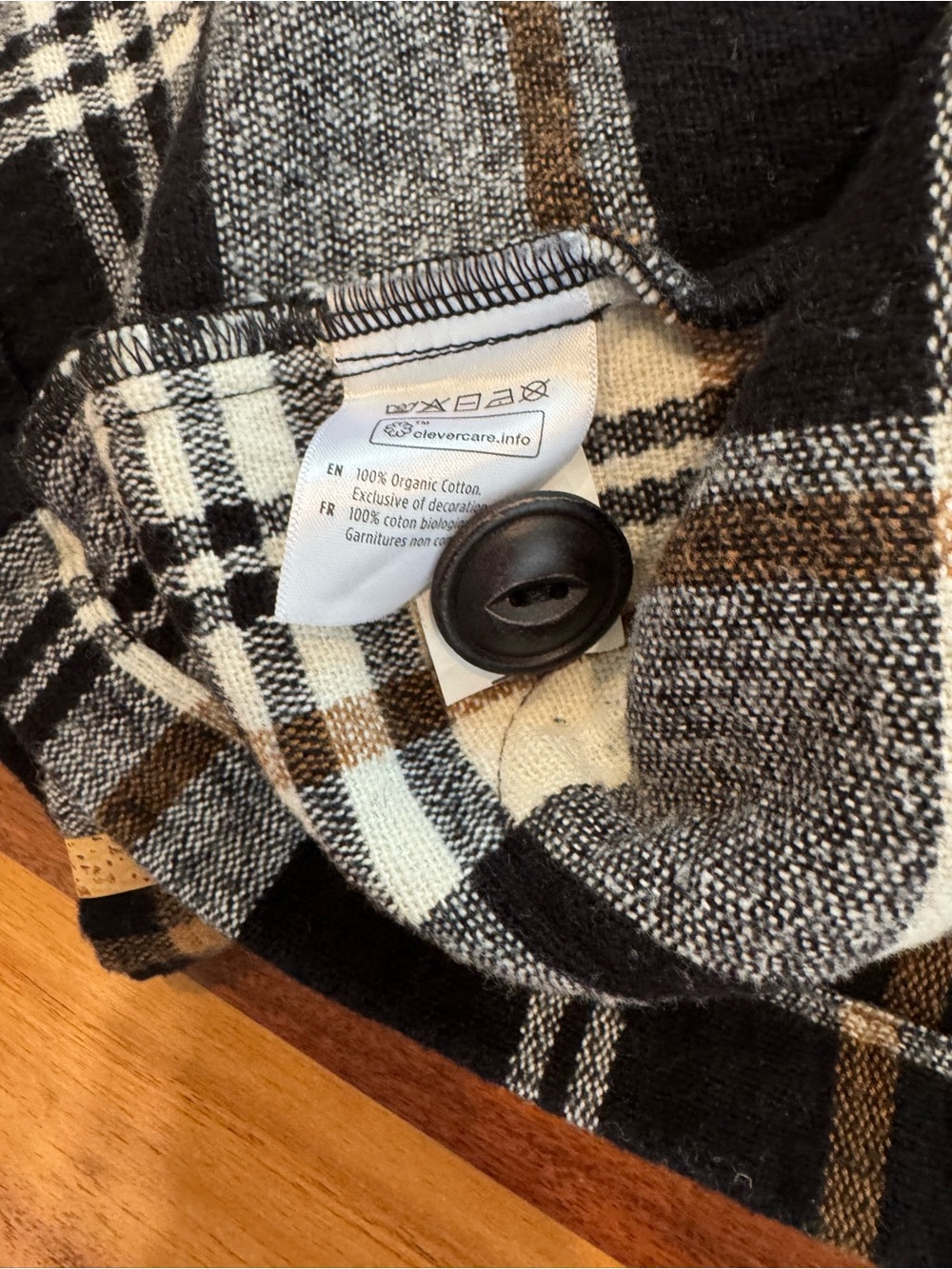 Tentree Women's Black White Brown Plaid Button Coat - Picture 3 of 3